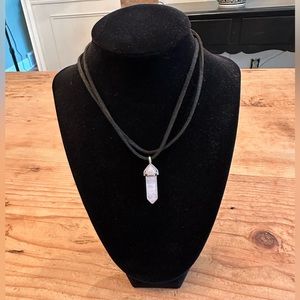 Leather Cord Simple Bar Stone Pendant Necklace